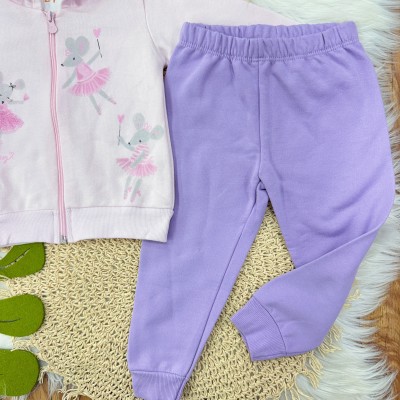  Conj. Jaqueta Ratinhas Bailarinas e Calça - Rosa e Lilás